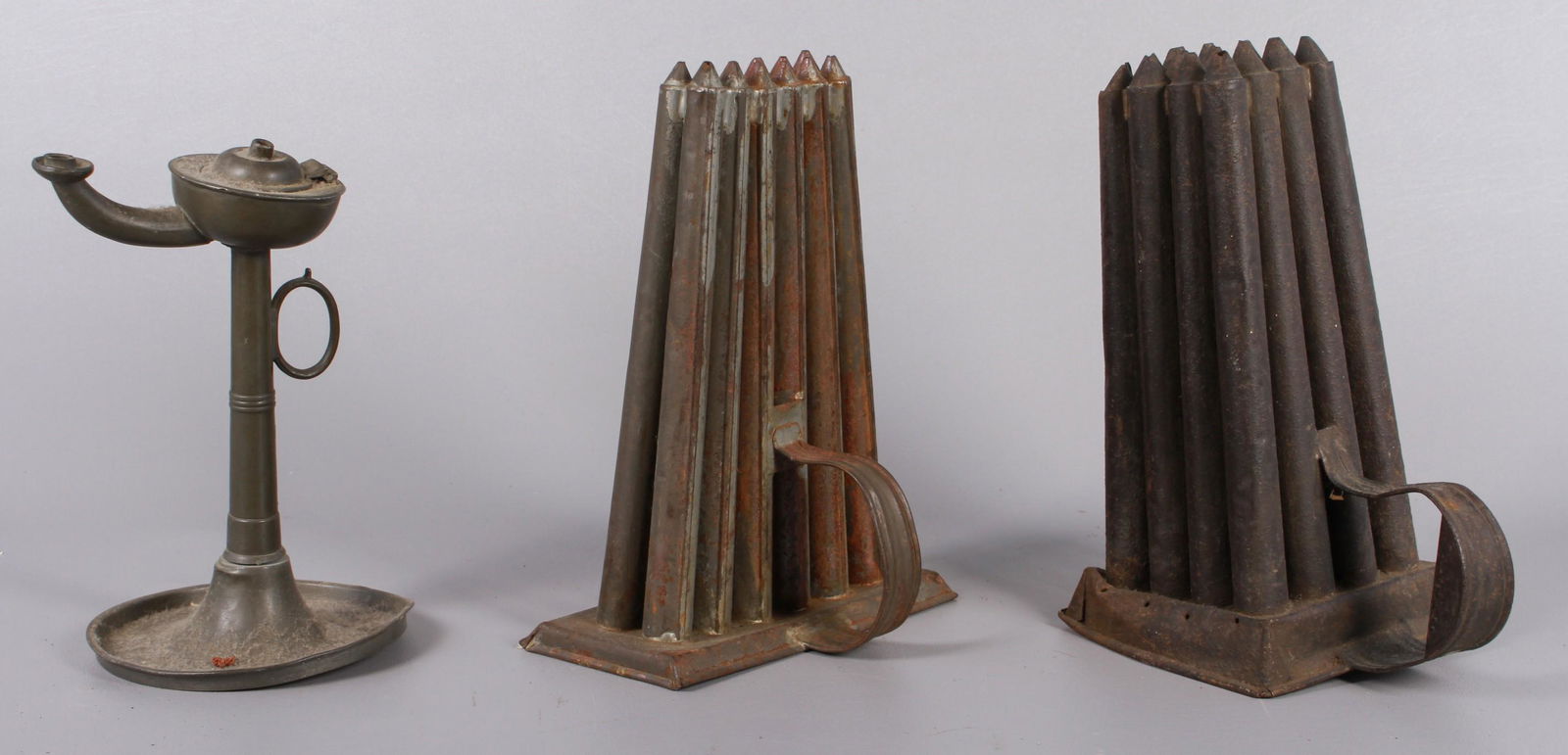 (2) Tin Taper Candle Molds & Oil Lamp (1 of 2)