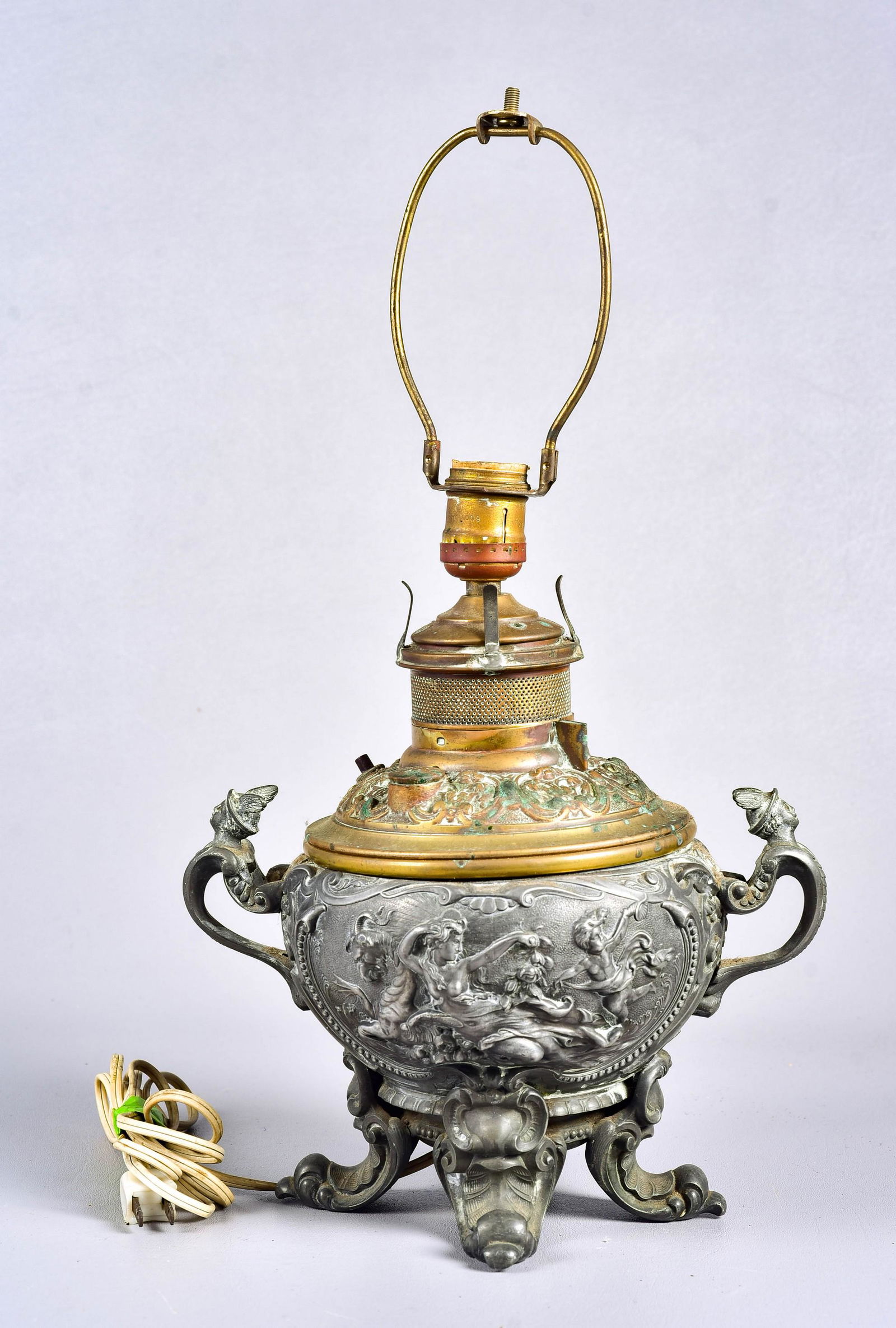 Embossed Metal Converted Oil Lamp (1 of 2)