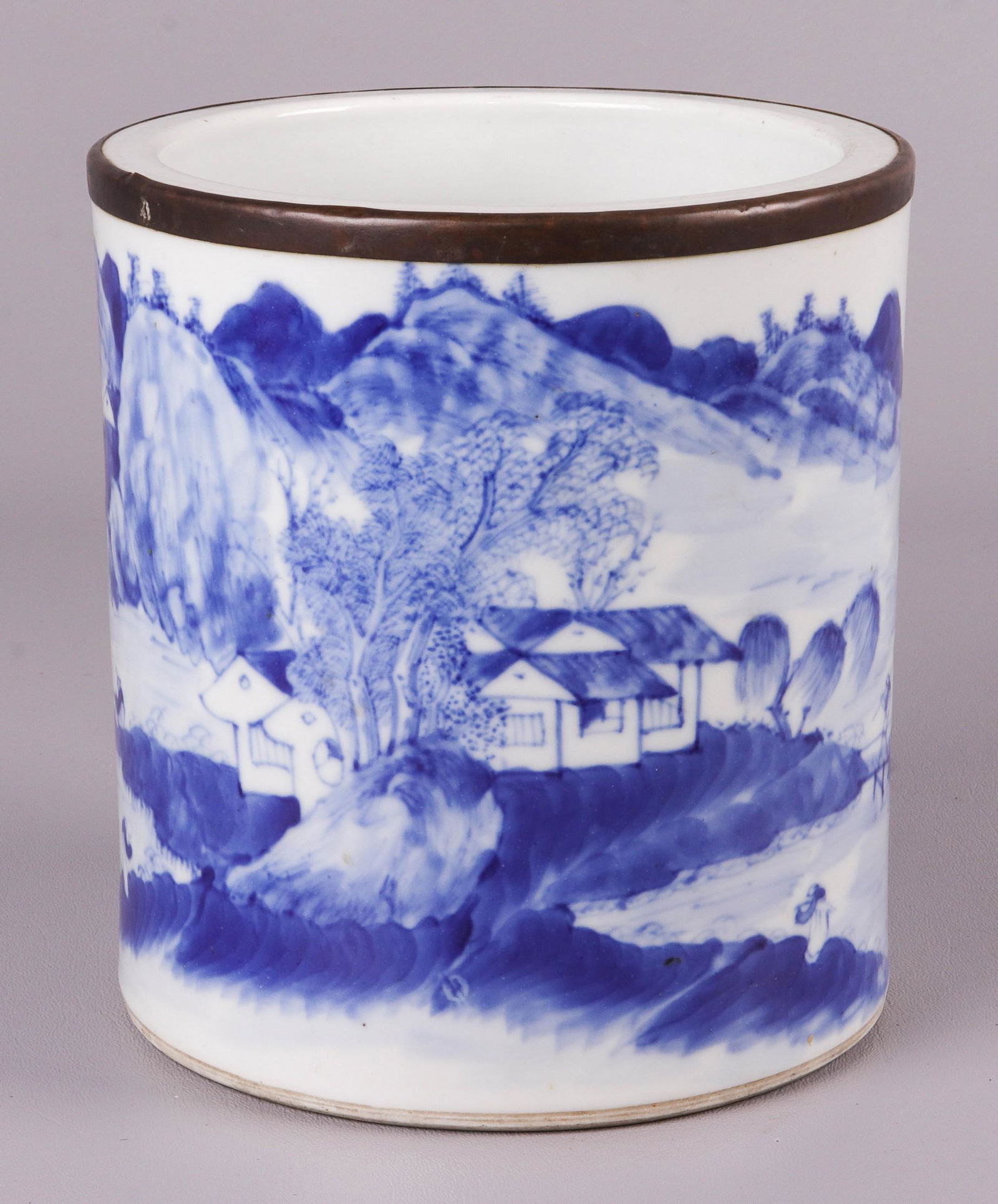 Chinese Blue & White Porcelain Brush Pot (1 of 4)