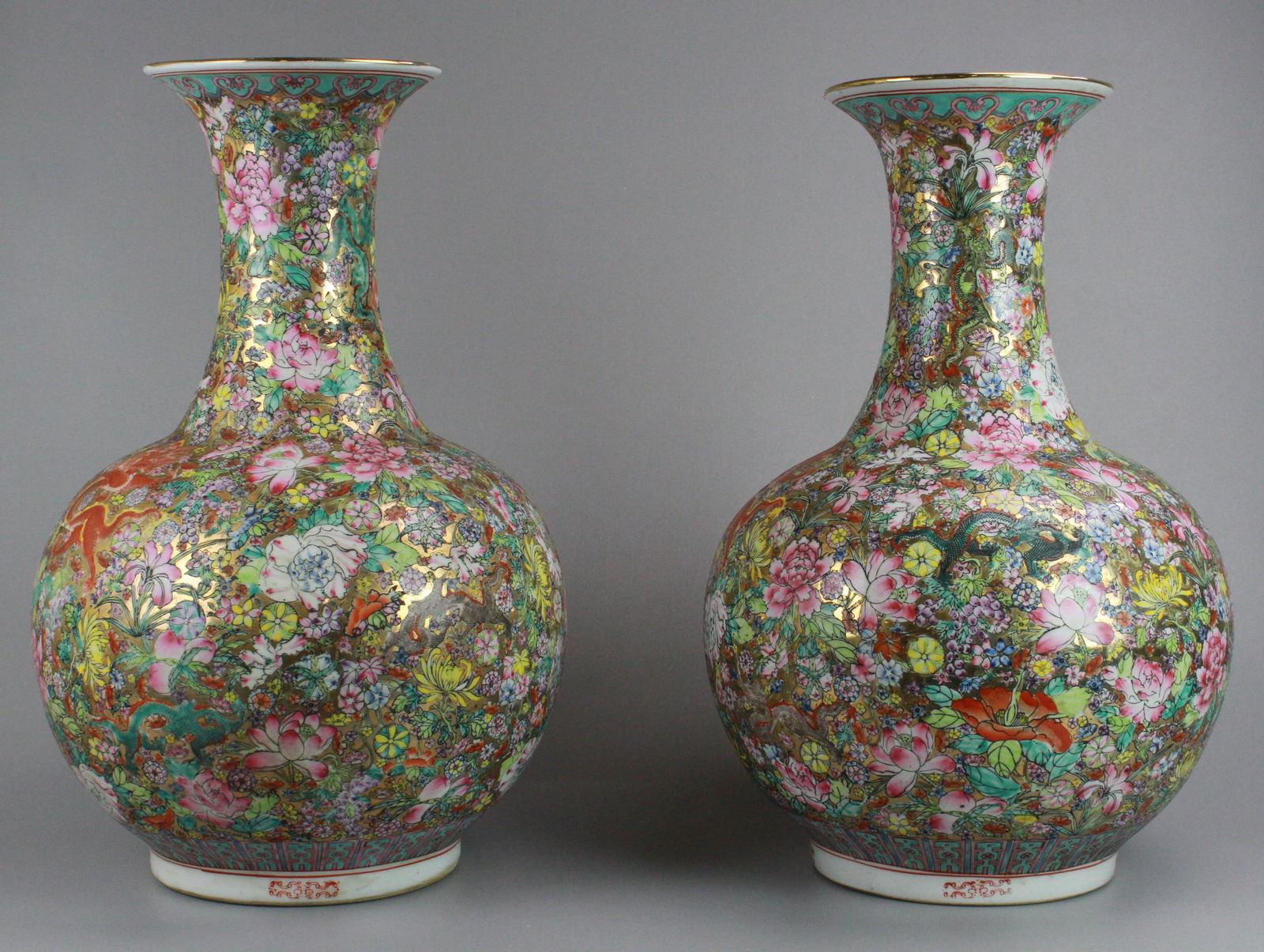 Pair of Chinese Porcelain Millefleur Vases (1 of 8)