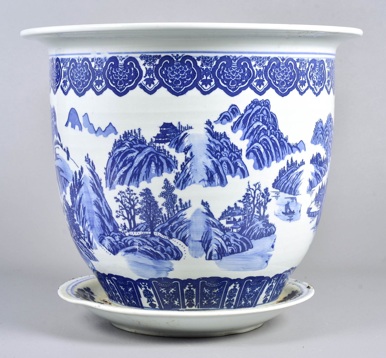 Chinese Blue & White Porcelain Cache Pot (1 of 2)