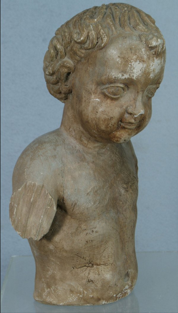 19th c, Terracotta bust of a young boy, repaired: Continental, 19th c, Terracotta bust of a young boy, repaired at neck, 13" tall