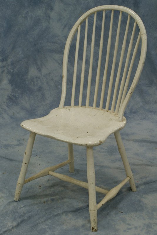Philadelphia 9 spindle bowback bamboo turned Winds: Philadelphia 9 spindle bowback bamboo turned Windsor side chair, painted white, unsigned, 37" tall
