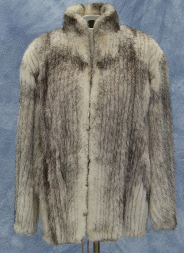 Brown and white ribbed mink jacket: Brown and white ribbed mink jacket, about size 8