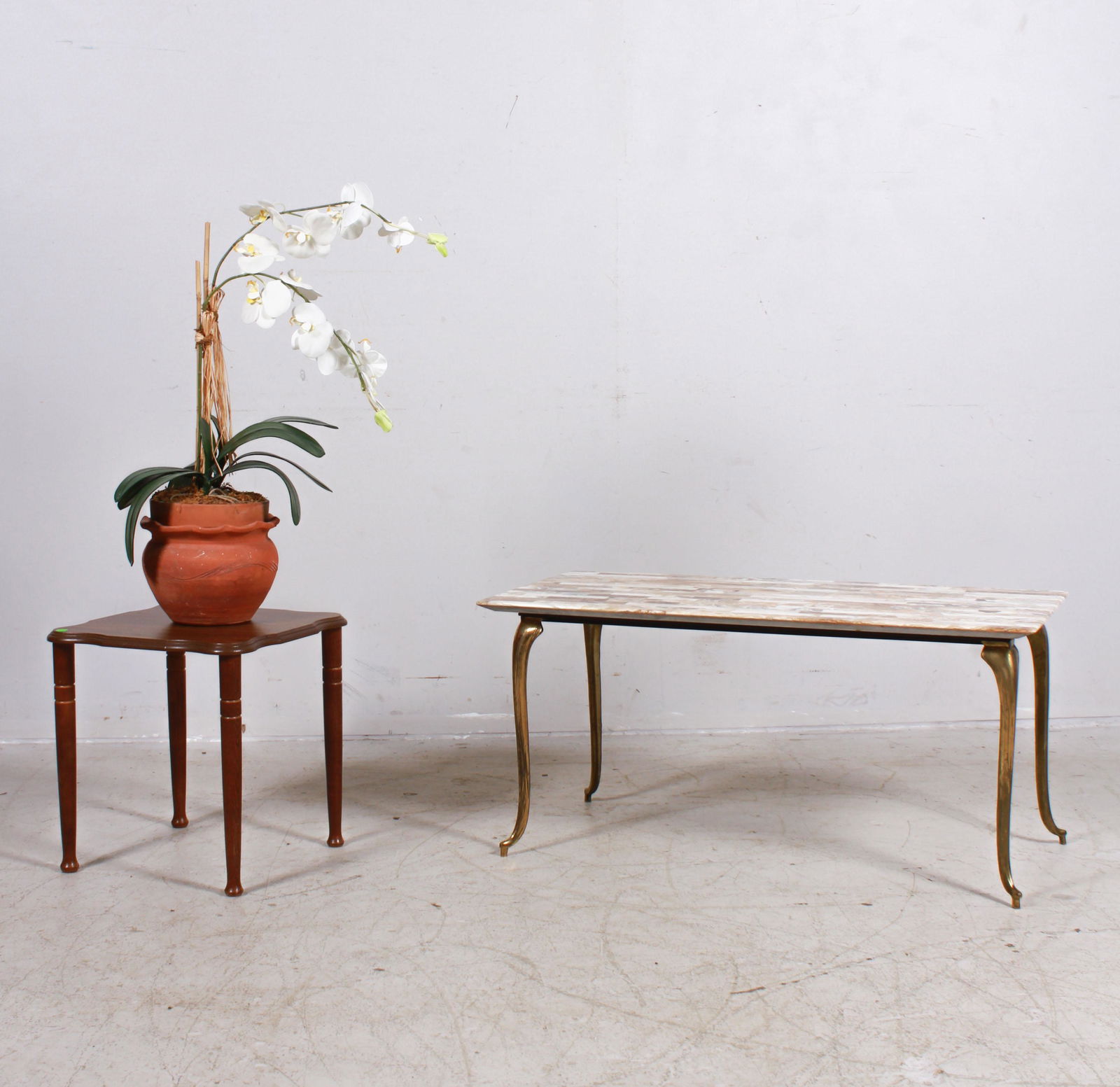 Brass & Marble Coffee Table, small lamp table (1 of 3)