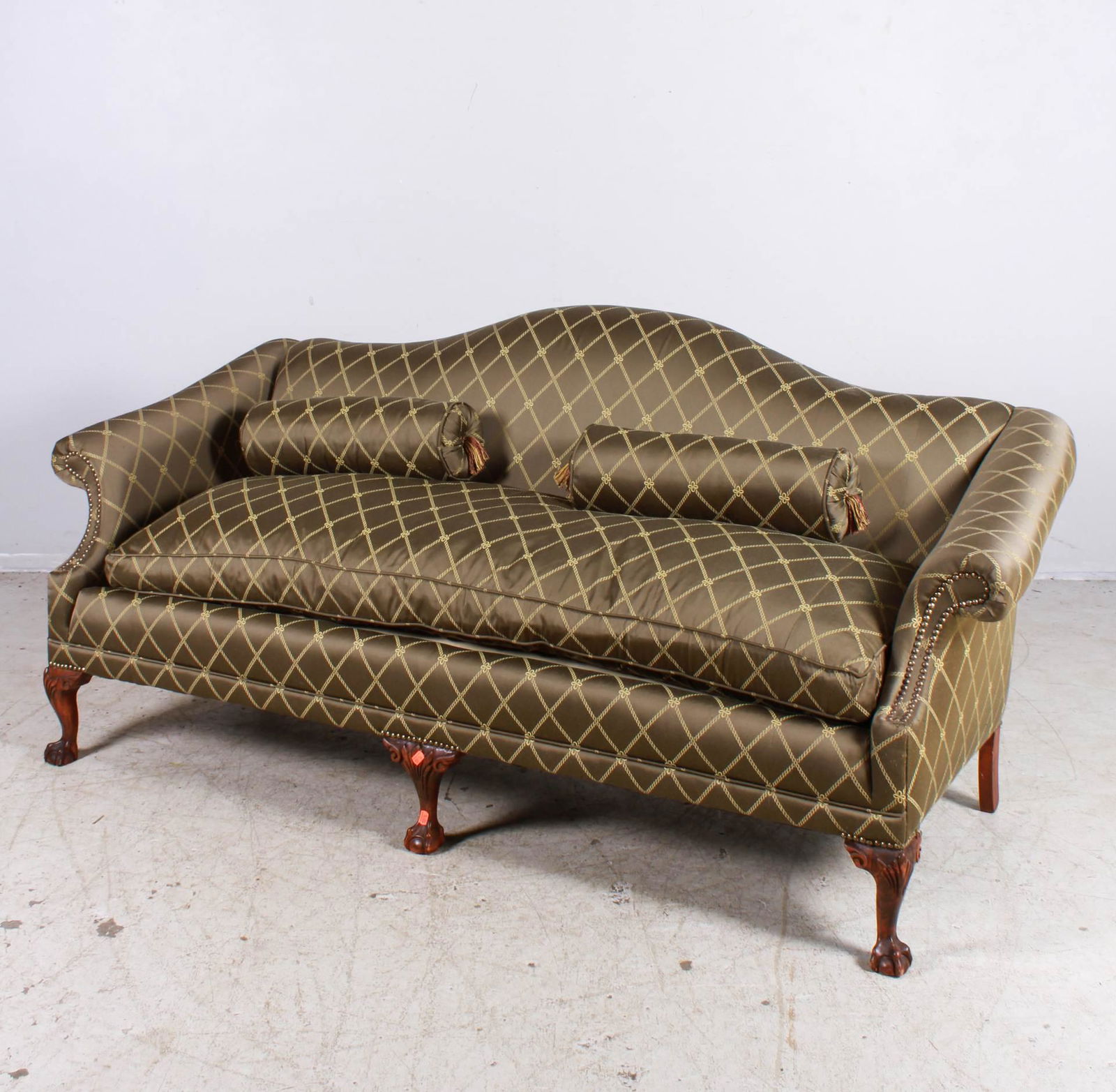 Chippendale style upholstered camelback sofa (1 of 5)