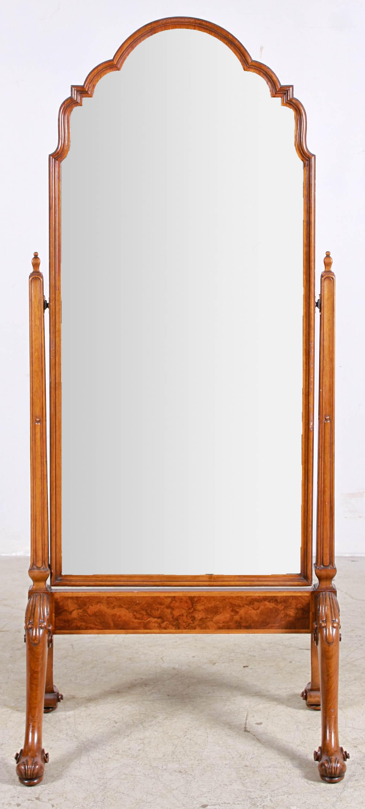 French style walnut carved cheval mirror (1 of 3)