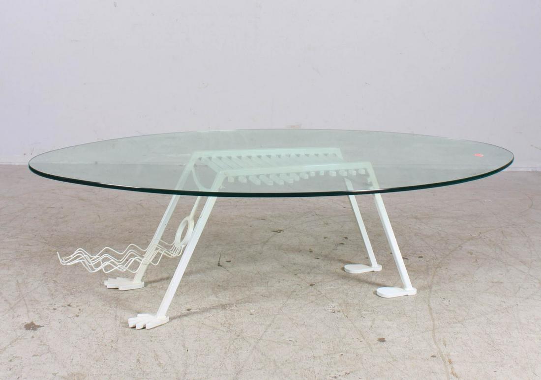 Modern Design figural metal glass top coffee table (1 of 3)