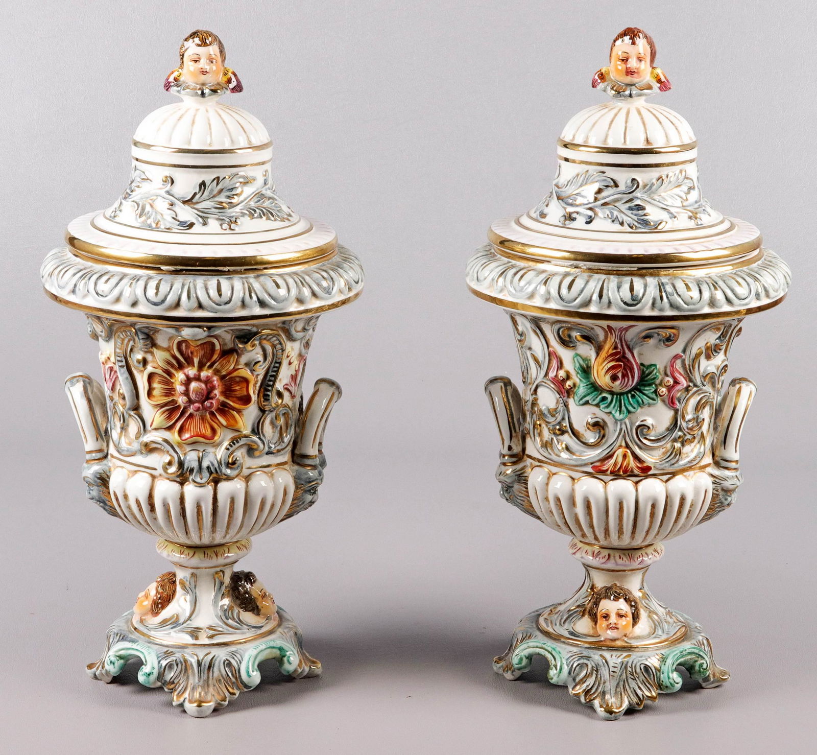 G B Capodimonte Lidded Urn Pair (1 of 3)