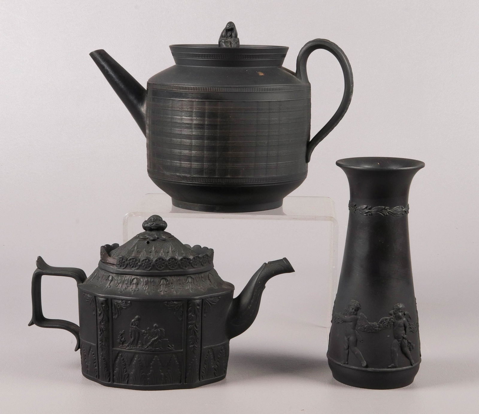 (3) Pcs Black Basalt Teapots and Vase (1 of 8)