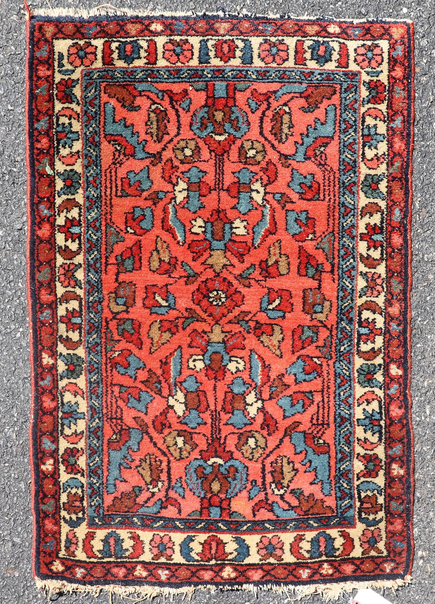 2' X 2'10" Semi Antique Persian Bibikabad Rug: 2' X 2'10" Semi Antique Persian Bibikabad Rug; see photos for specific condition concerns
