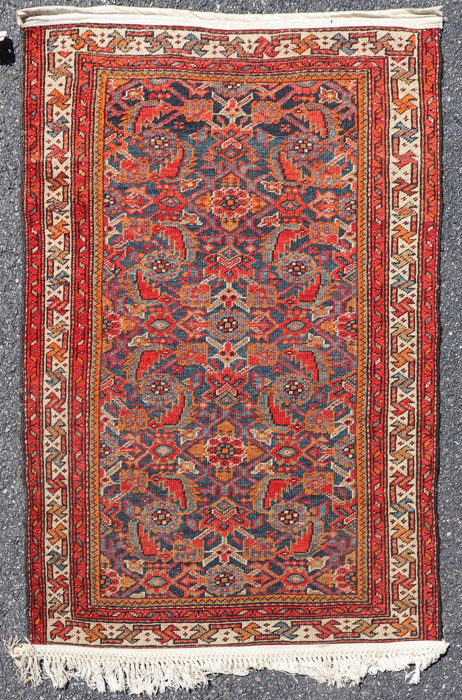 3'2" X 4'7" Antique Persian Malayer Rug: 3'2" X 4'7" Antique Persian Malayer Rug, circa 1930's, new fringe, equipped for hanging; see photos for specific condition concerns