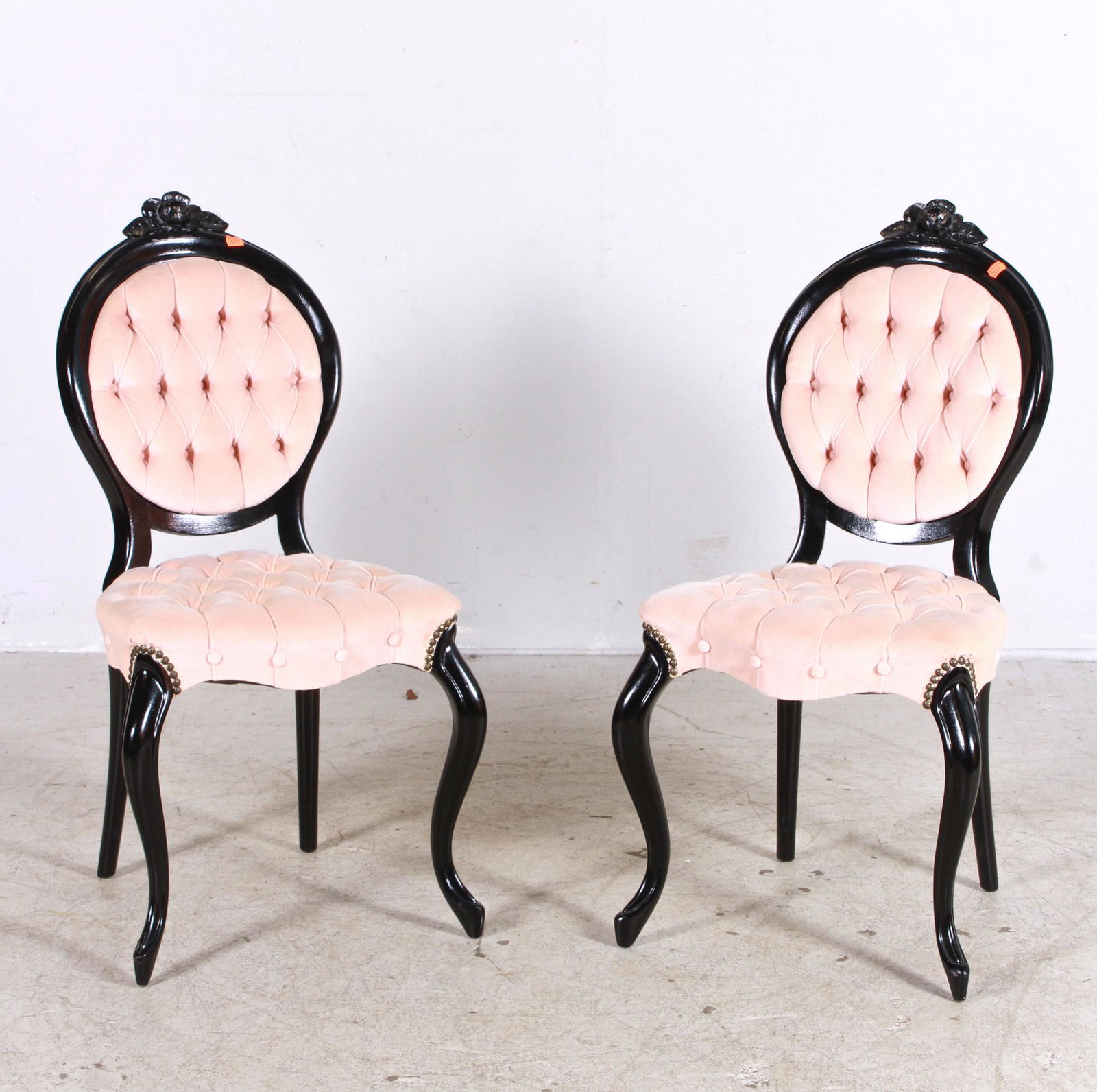 Pair French style ebonized side chairs (1 of 2)