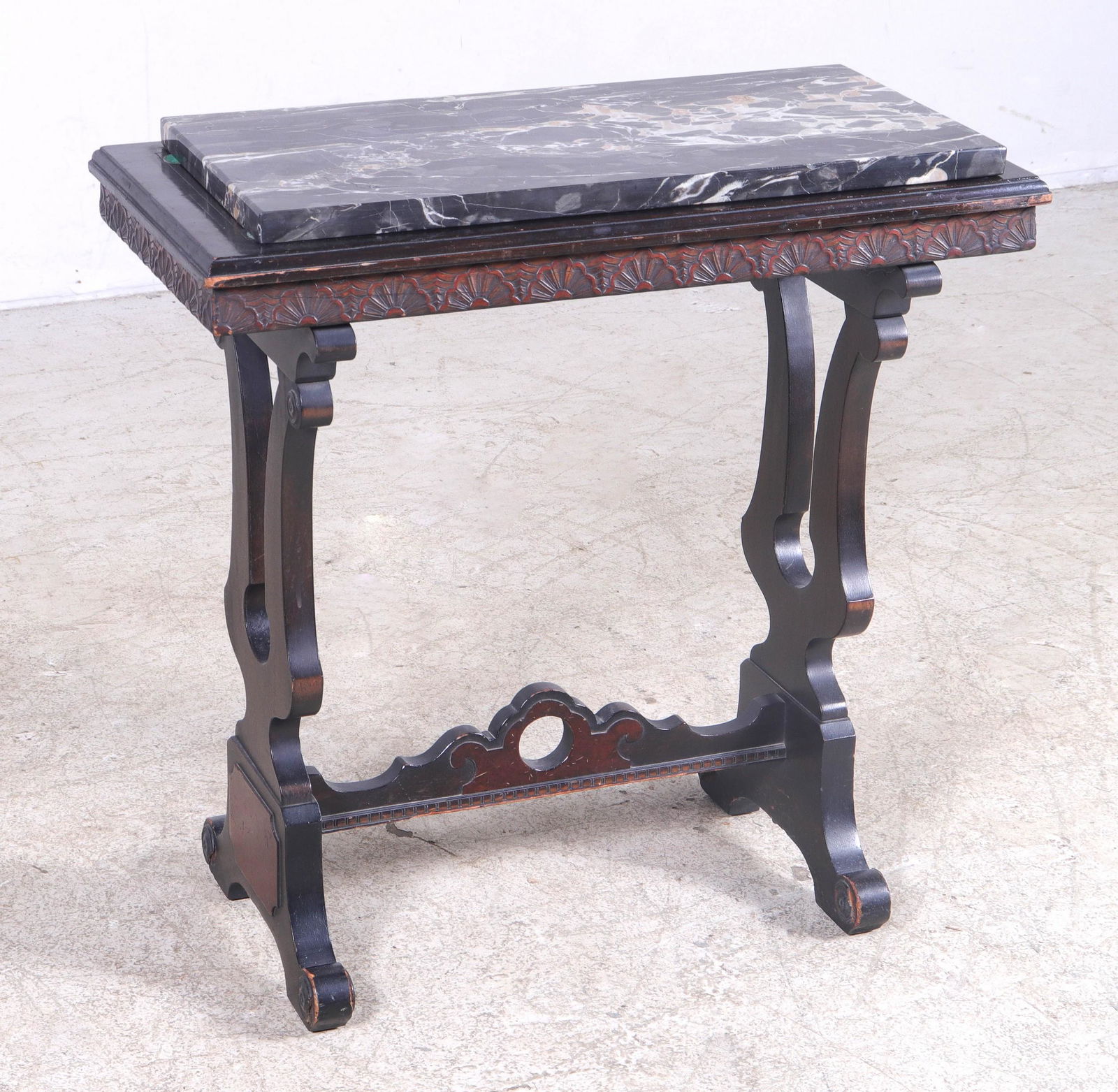 Carved walnut marble top side table (1 of 2)