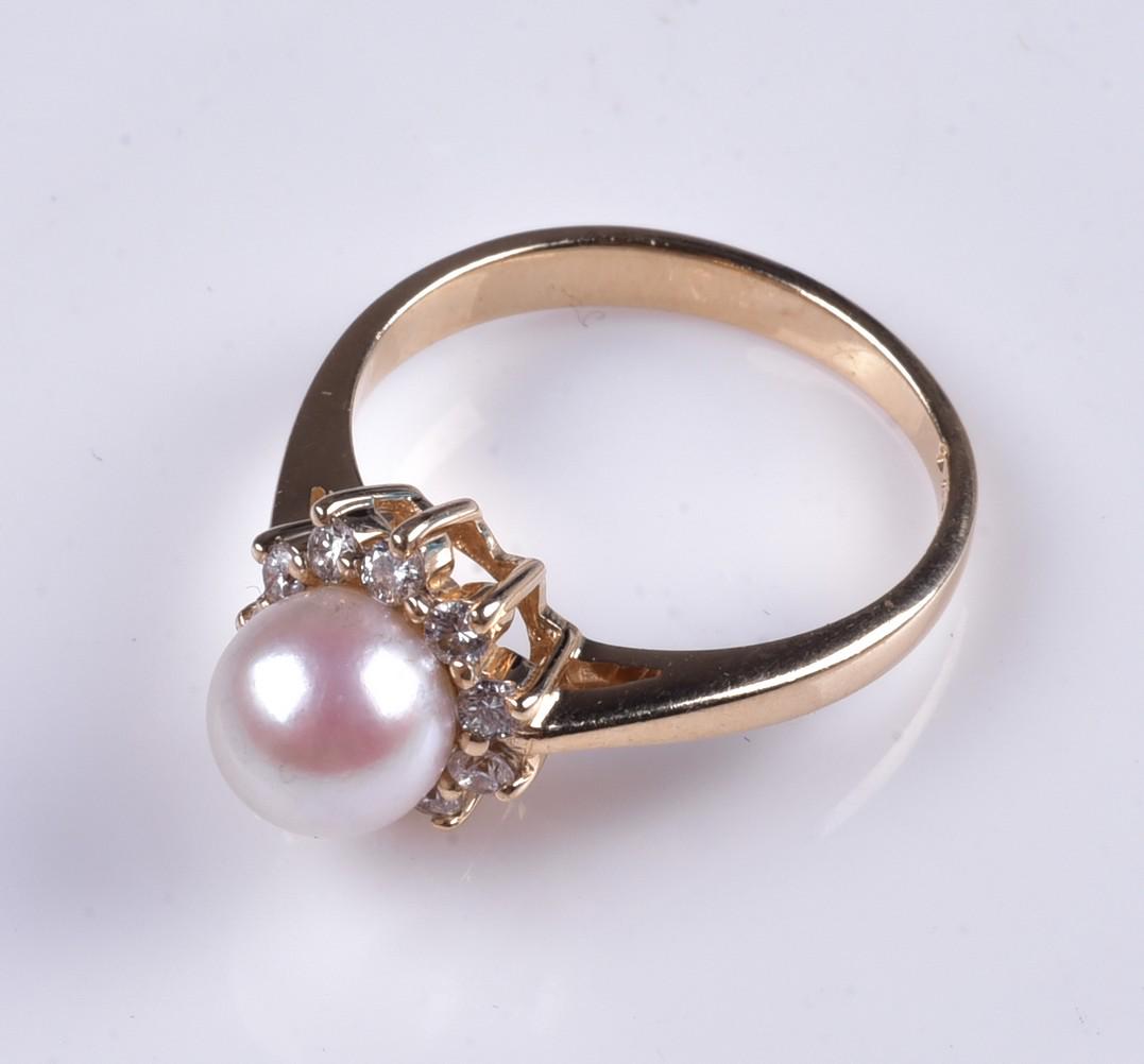 14k YG Pearl Diamond Halo Ring (1 of 3)