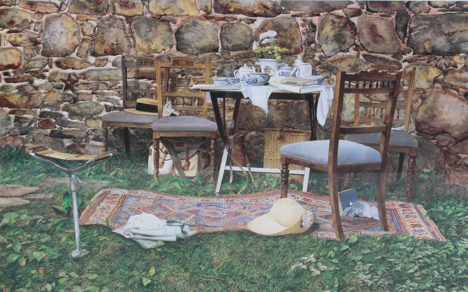 Peter Sculthorpe Signed Lithograph "Blue Willow": Peter Sculthorpe (American, b 1948) signed lithograph "Blue Willow", offset lithograph on paper, pencil signed "P. Sculthorpe", 20" x 31-3/4", framed 31-1/4" x 43", very good condition