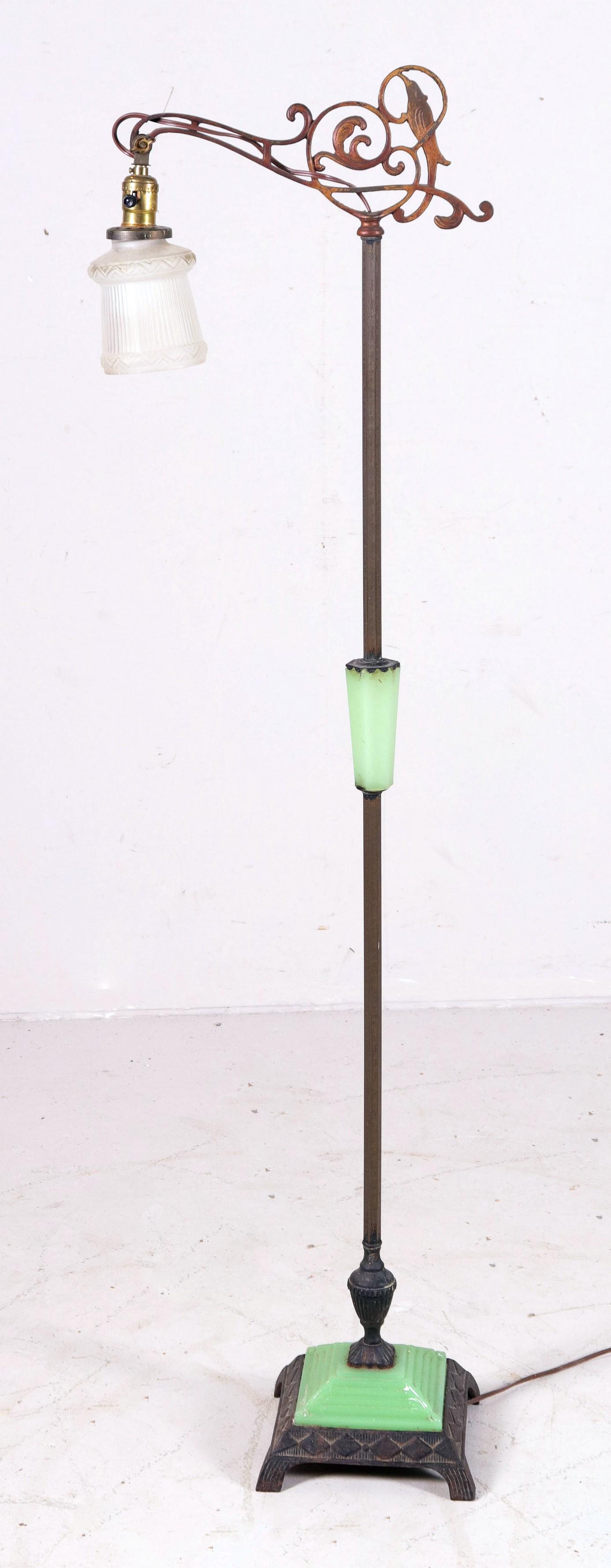 Victorian gilt metal and green glass floor lamp (1 of 1)