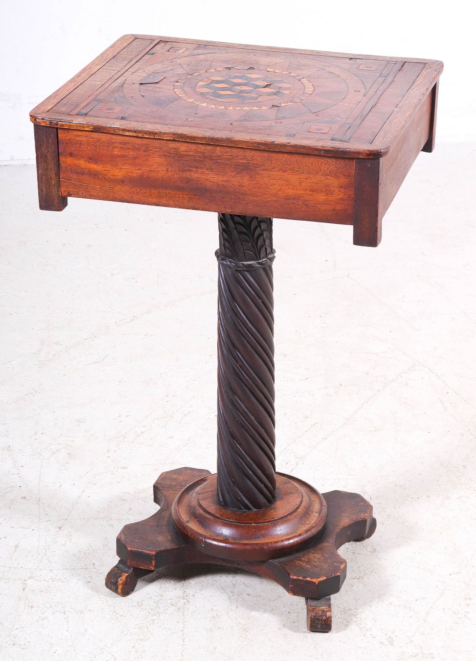 Oak inlaid sewing stand (1 of 4)