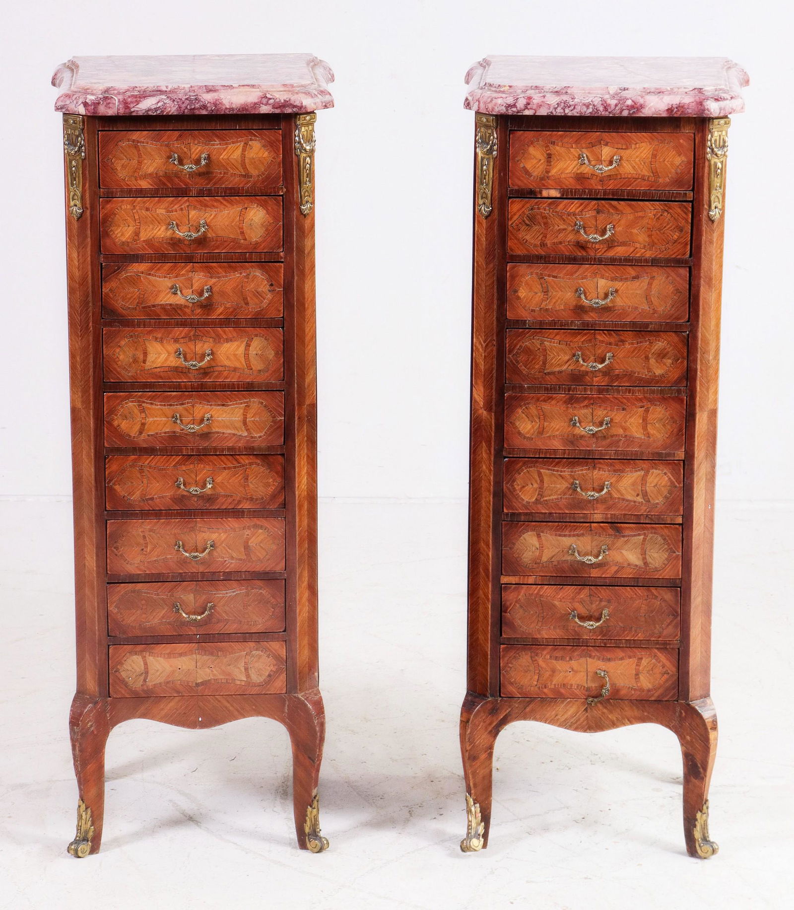 Pair French inlaid marbletop stands (1 of 4)