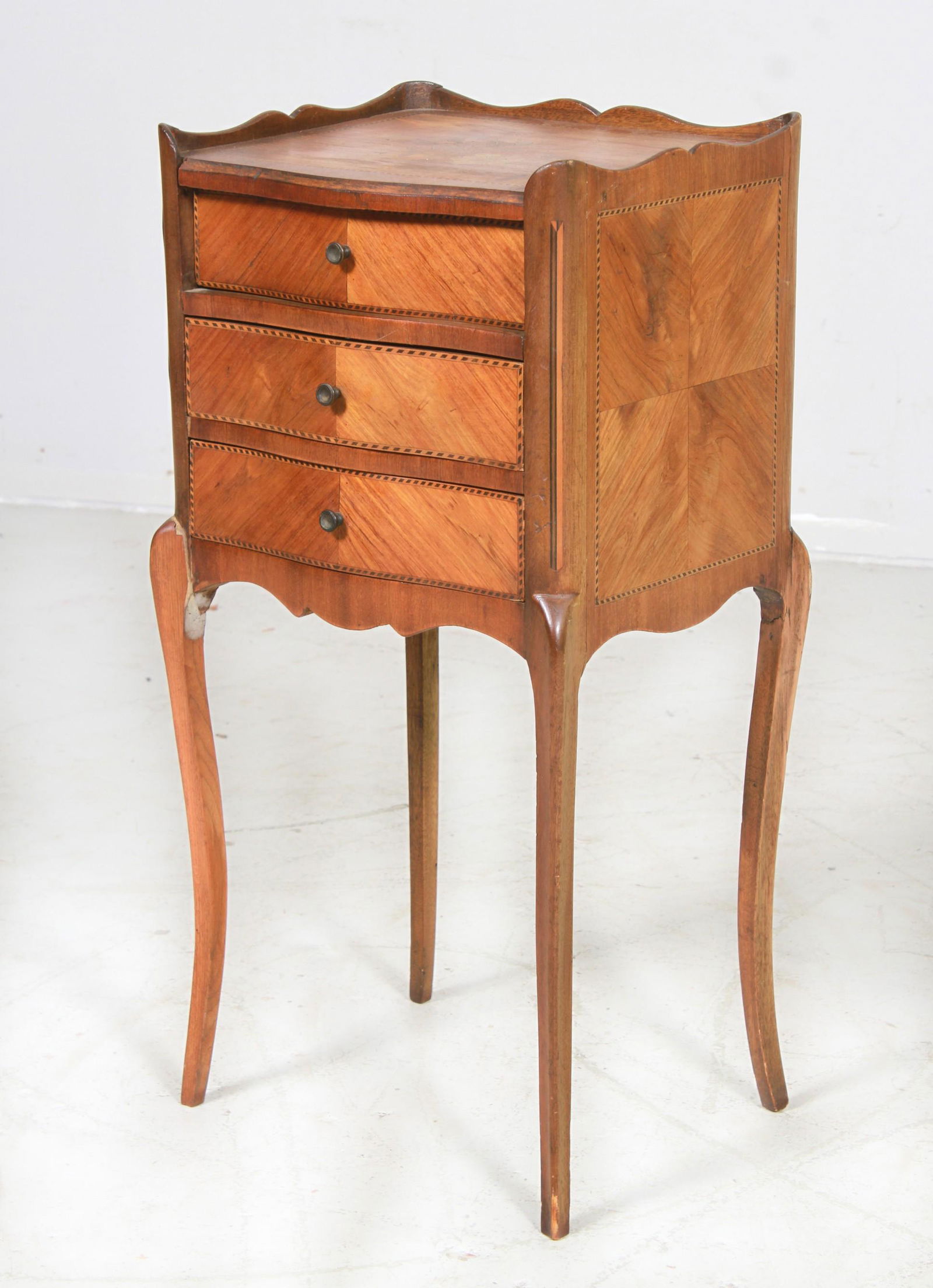 Inlaid Walnut 3 Drawer French Night Stand, 19th c (1 of 3)