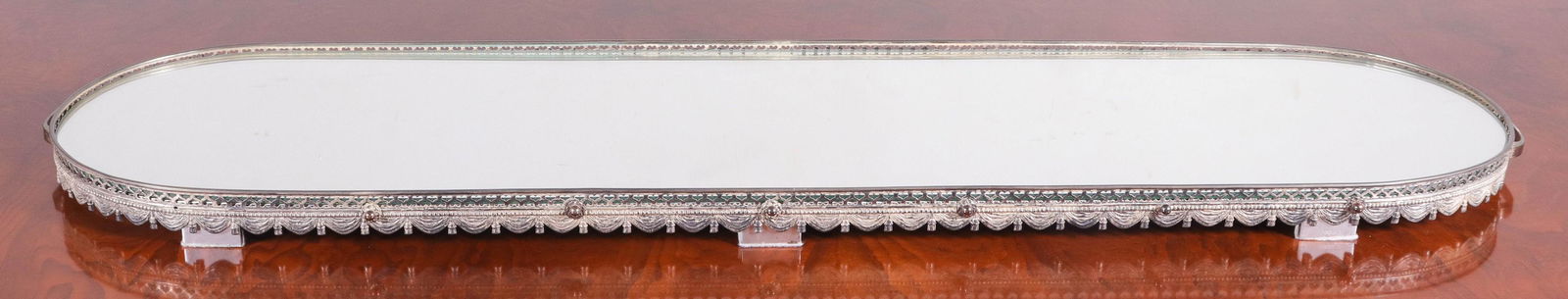 Oval Silver Tone Mirrored Bureau Plat (1 of 2)