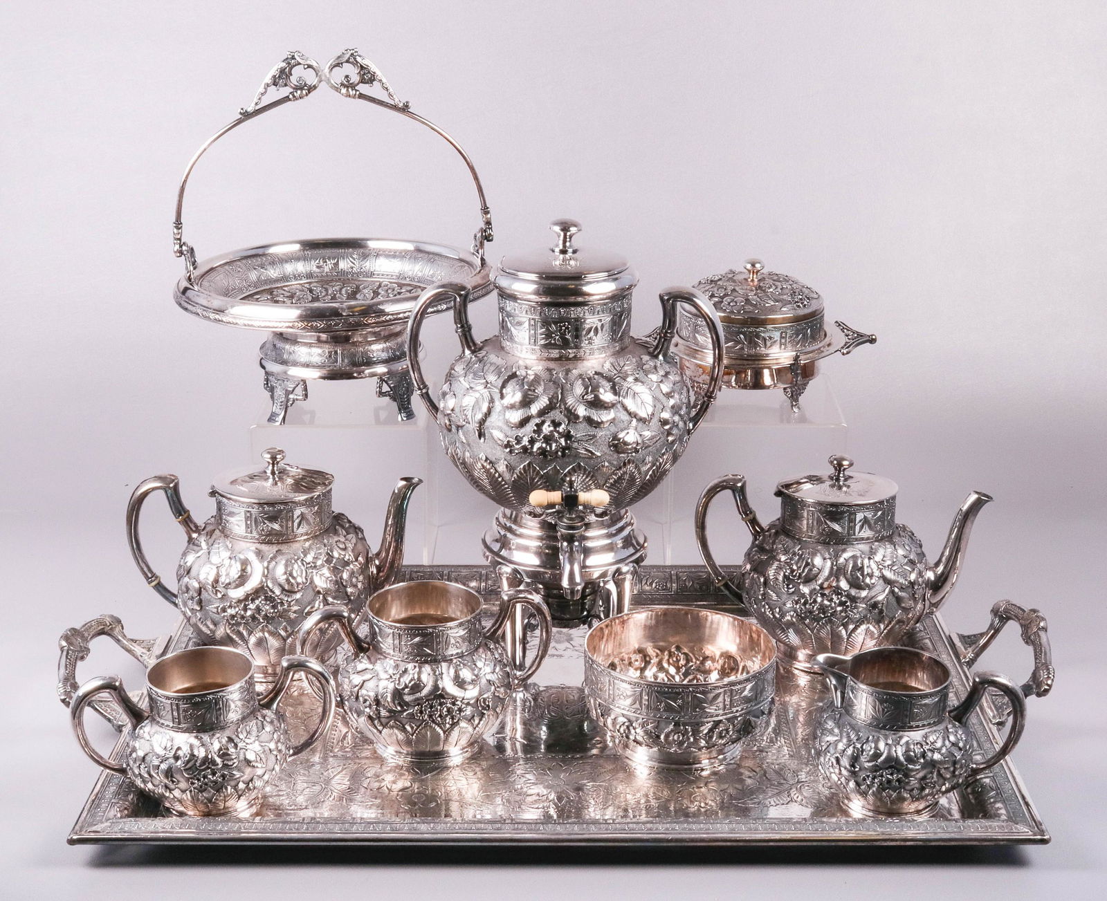 10-Piece Quadruple Plate Embossed Tea Set (1 of 10)