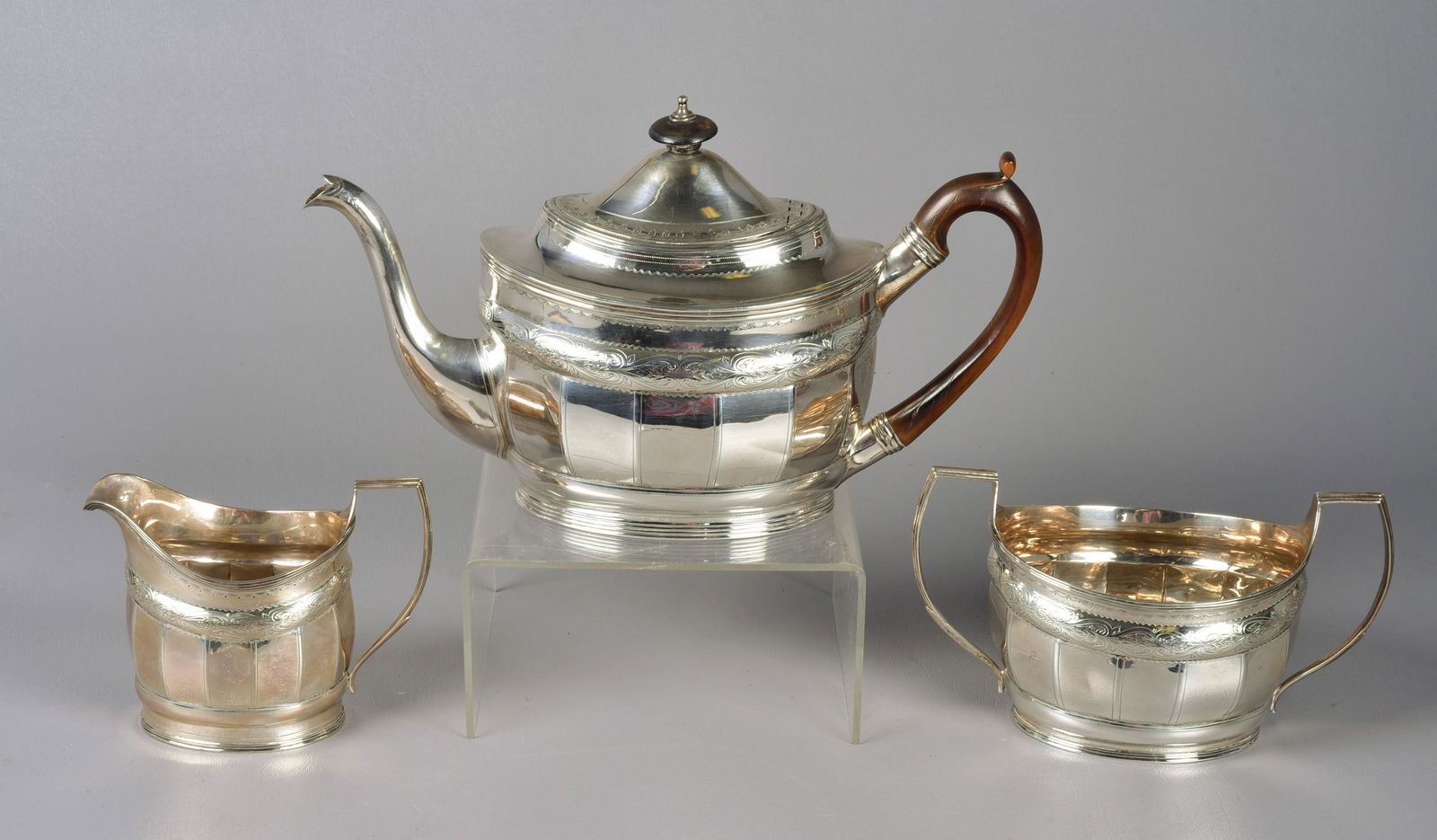 3 Pc English Georgian Sterling Silver Tea Set, 1807 (1 of 5)