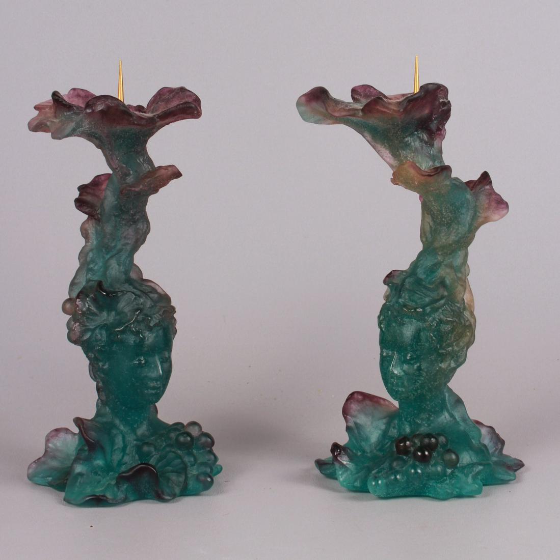 Pr Daum Crystal Pate De Verre Bacchus Candlesticks (1 of 4)
