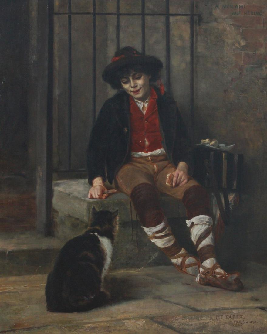 Ludwig Faber "Beggar Boy with Cat", oil on canvas (1 of 6)