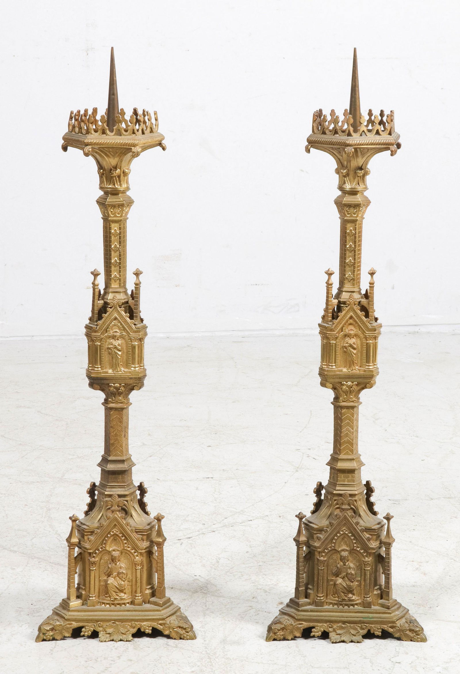 Pair of Gilt Bronze Gothic Candlesticks (1 of 4)