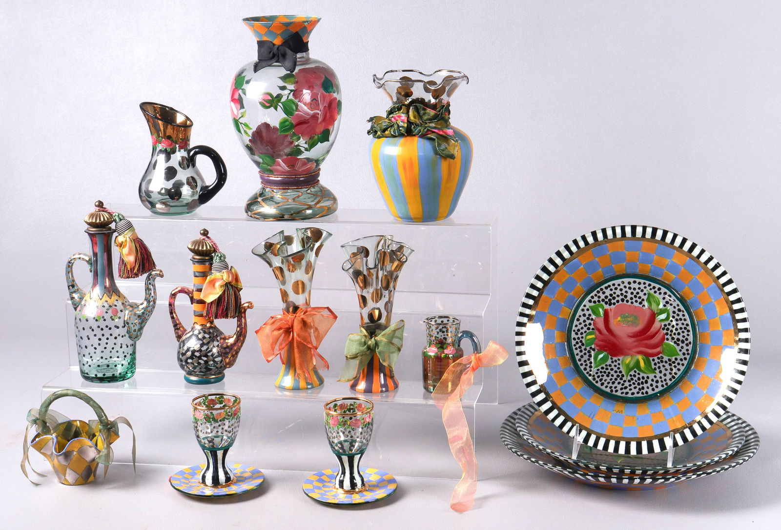 (14) Mackenzie Childs Painted Glass Table Items (1 of 4)