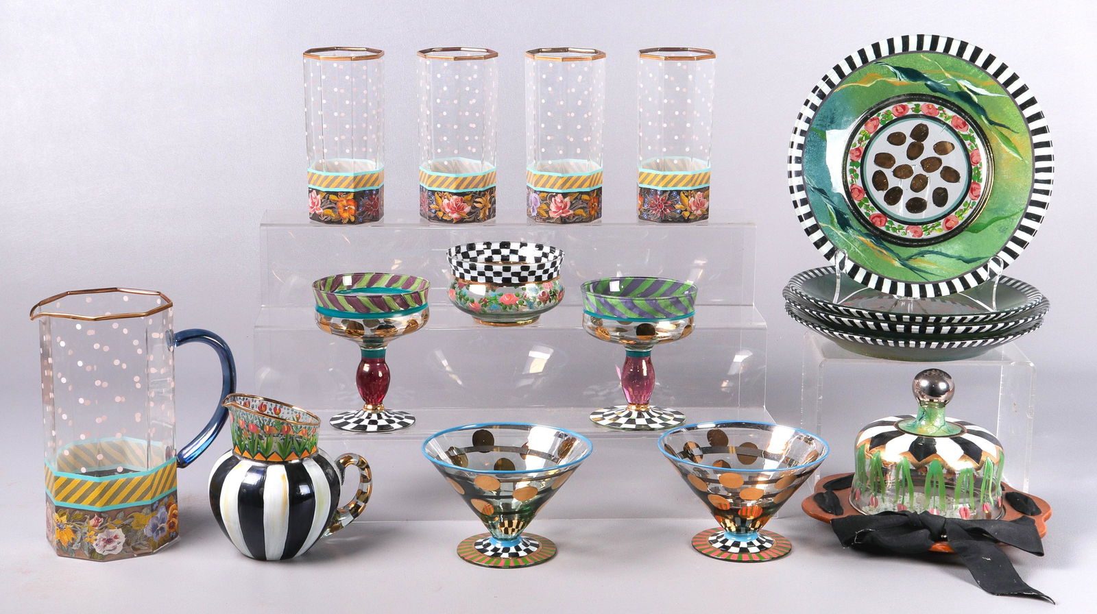 (15) Mackenzie Childs Painted Glass Table Items (1 of 6)