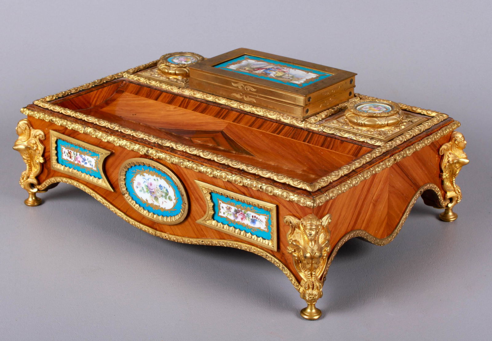 French Gilt Bronze and Porcelain Mounted Desk Stand (1 of 5)