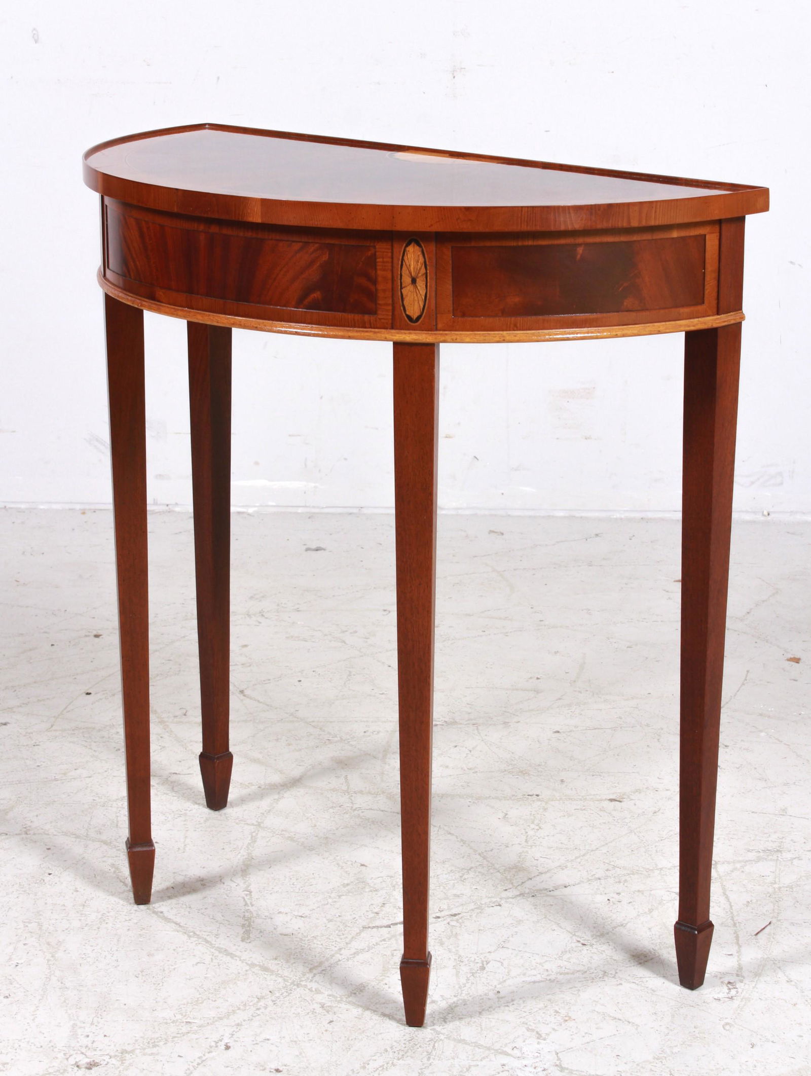 Federal style inlaid demilune mahogany console table (1 of 2)