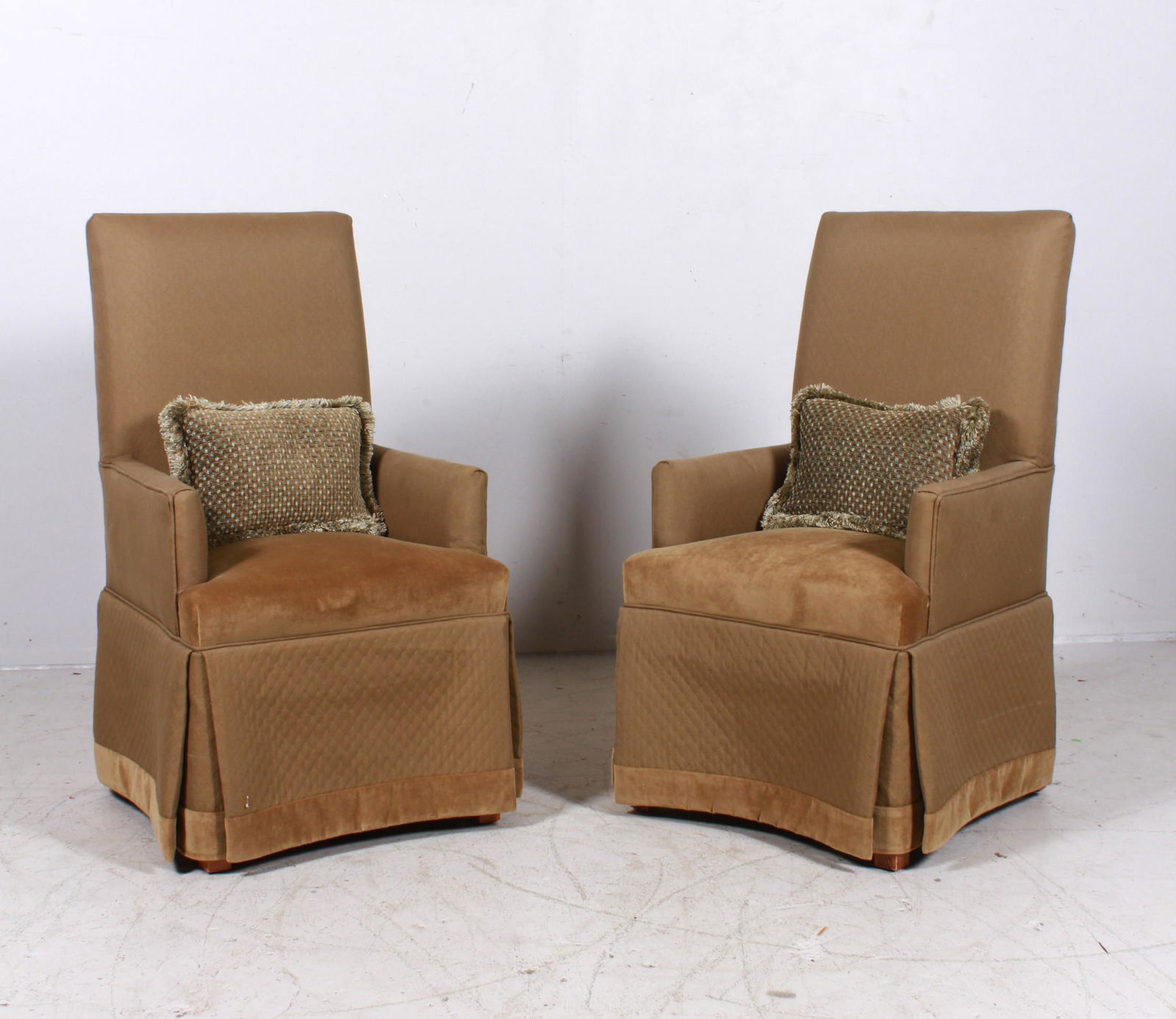 Pair upholstered high back fireside chairs (1 of 3)