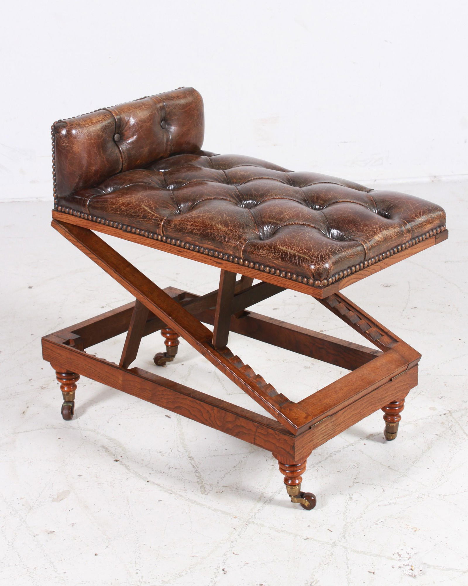 Victorian tufted leather and oak footstool (1 of 2)
