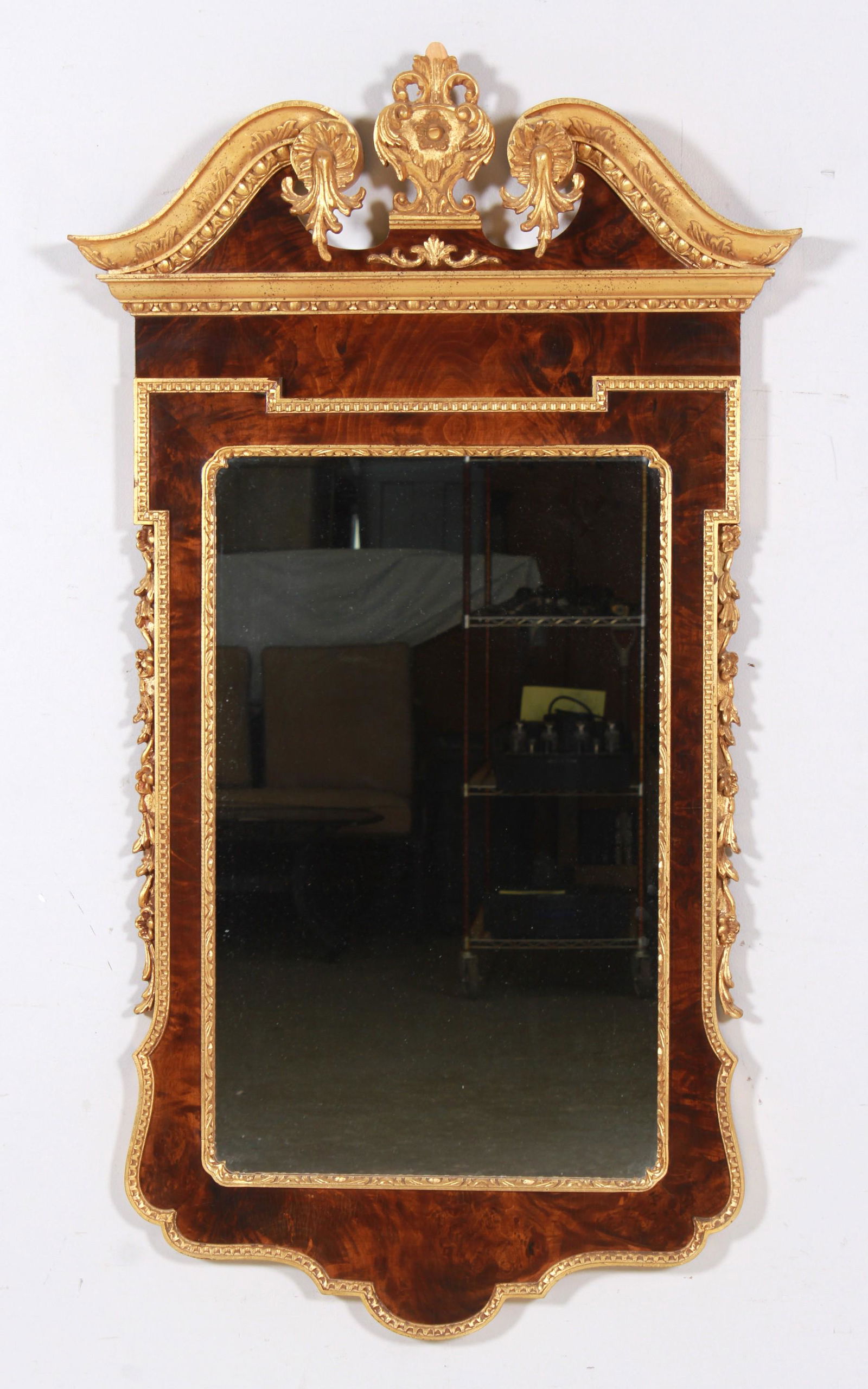 Italian gilt metal and burl walnut hanging wall mirror (1 of 1)