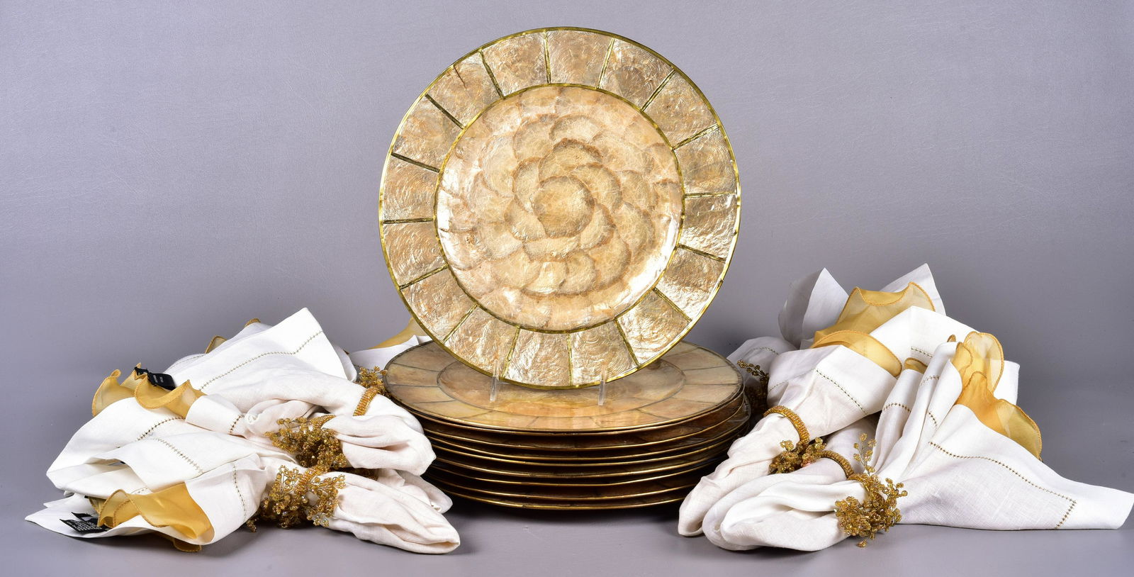 (10) Kim Seybert Capiz Shell Chargers & Napkins (1 of 2)