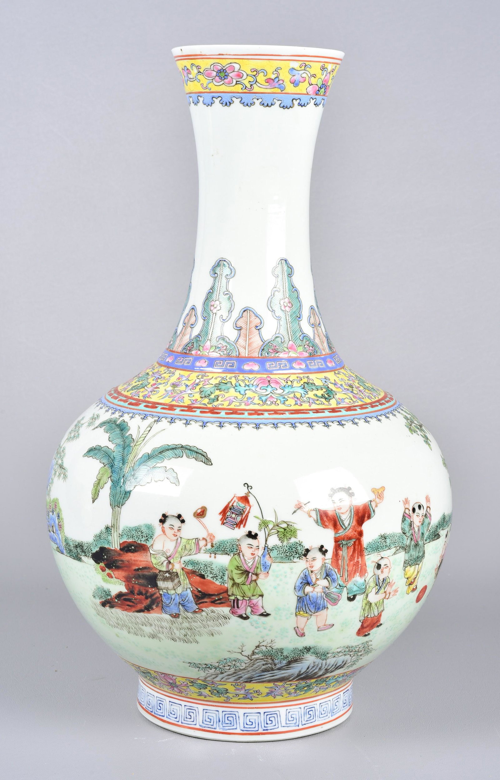 Large Chinese Porcelain Vase: Large Chinese porcelain vase, children playing in landscape, seal mark to base, 15-1/2" h