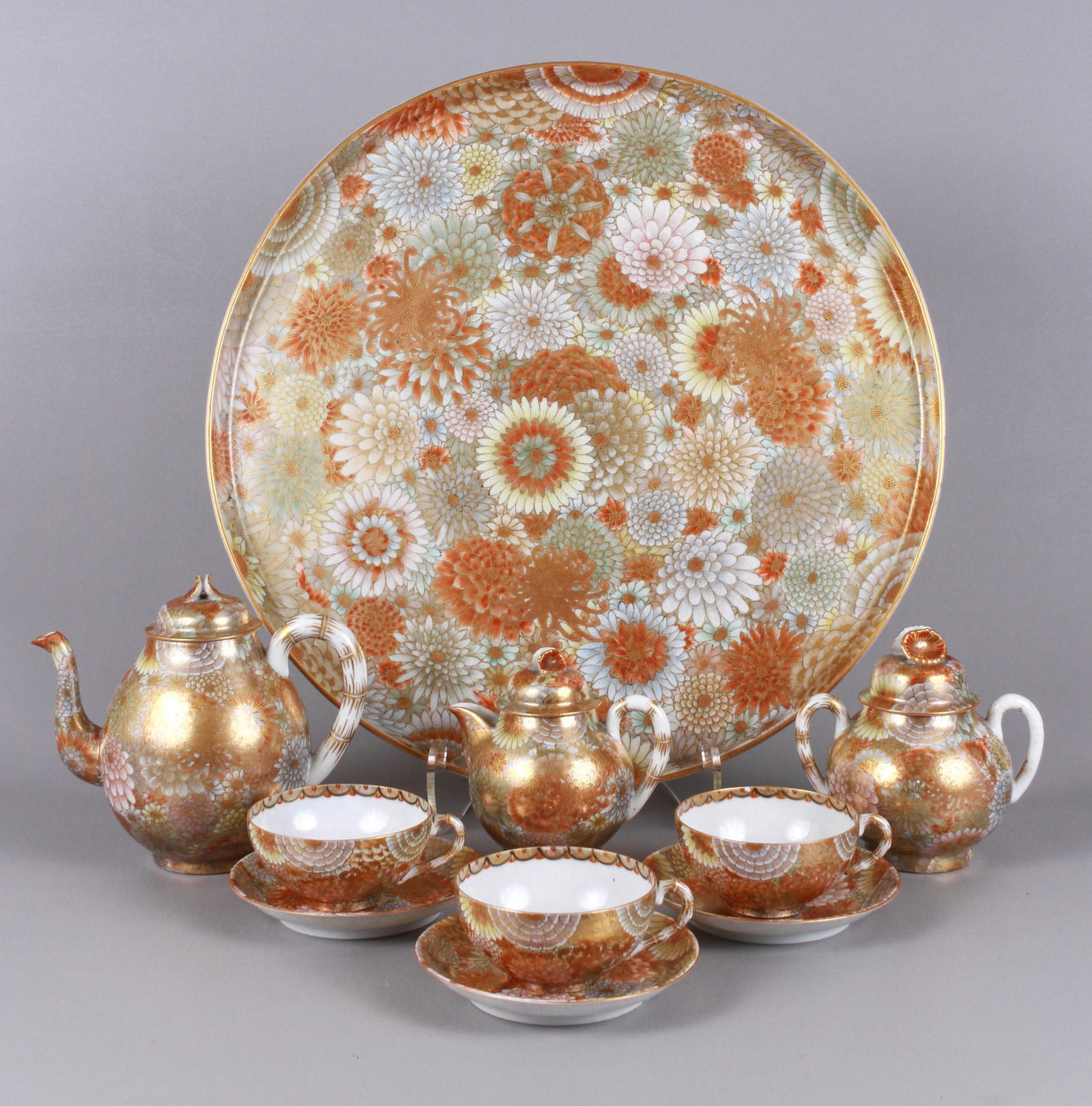 (10) Pc Japanese Meiji Satsuma Chrysanthemum Tea Set (1 of 7)