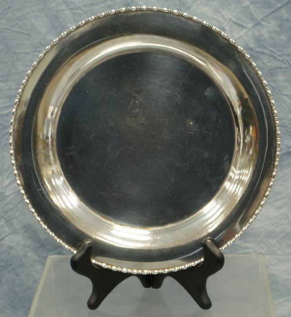 Theodore Starr sterling silver round tray, 8 3/4" d: Theodore Starr sterling silver round tray, 8 3/4" diameter, no mono, 10.5 TO