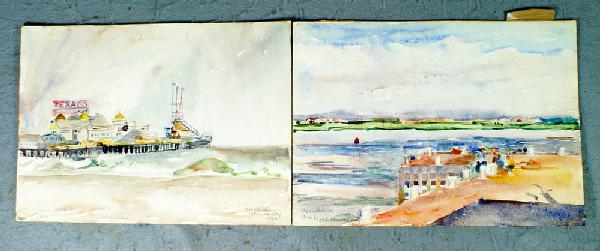 Mary Cable Butler, American, PA, 1865-1946, (2) : Mary Cable Butler, American, PA, 1865-1946, (2) w/c, The Inlet, Atlantic City, and Steel Pier, Atlantic city, both dated 1932, 10" x 14", unframed, descended in the family of the artist