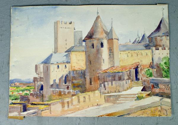 Mary Cable Butler, American, PA, 1865-1946, w/c,: Mary Cable Butler, American, PA, 1865-1946, w/c, Carcassone, 14" x 20", unframed, descended in the family of the artist