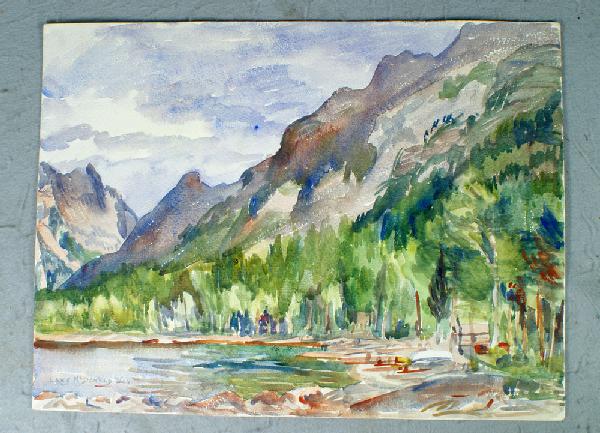 Mary Cable Butler, American, PA, 1865-1946, w/c,: Mary Cable Butler, American, PA, 1865-1946, w/c, Lake McDonald No 6, (Glacier National Park, MT), 15" x 20 1/4", unframed, descended in the family of the artist