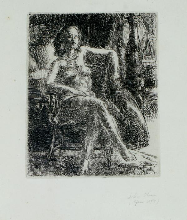 John Sloan, 1871-1951, b&w engraving, NudeWith Fu: John Sloan, 1871-1951, b&w engraving, NudeWith Furniture, 1931 image, c 1980 printing, a gift from his widow, image size 5" x 4", unframed