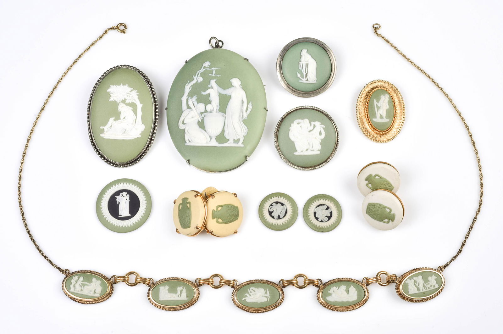 (12) Pc Olive Green Wedgwood Jewelry Group (1 of 2)