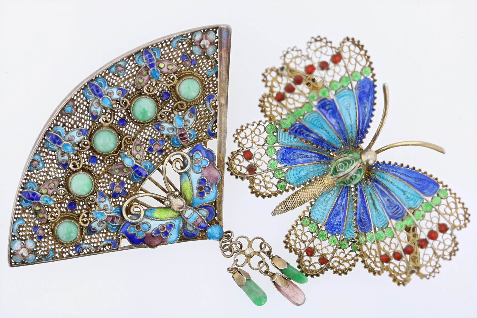 (2) Vintage Enamel Chinese 800 Silver Brooches (1 of 4)
