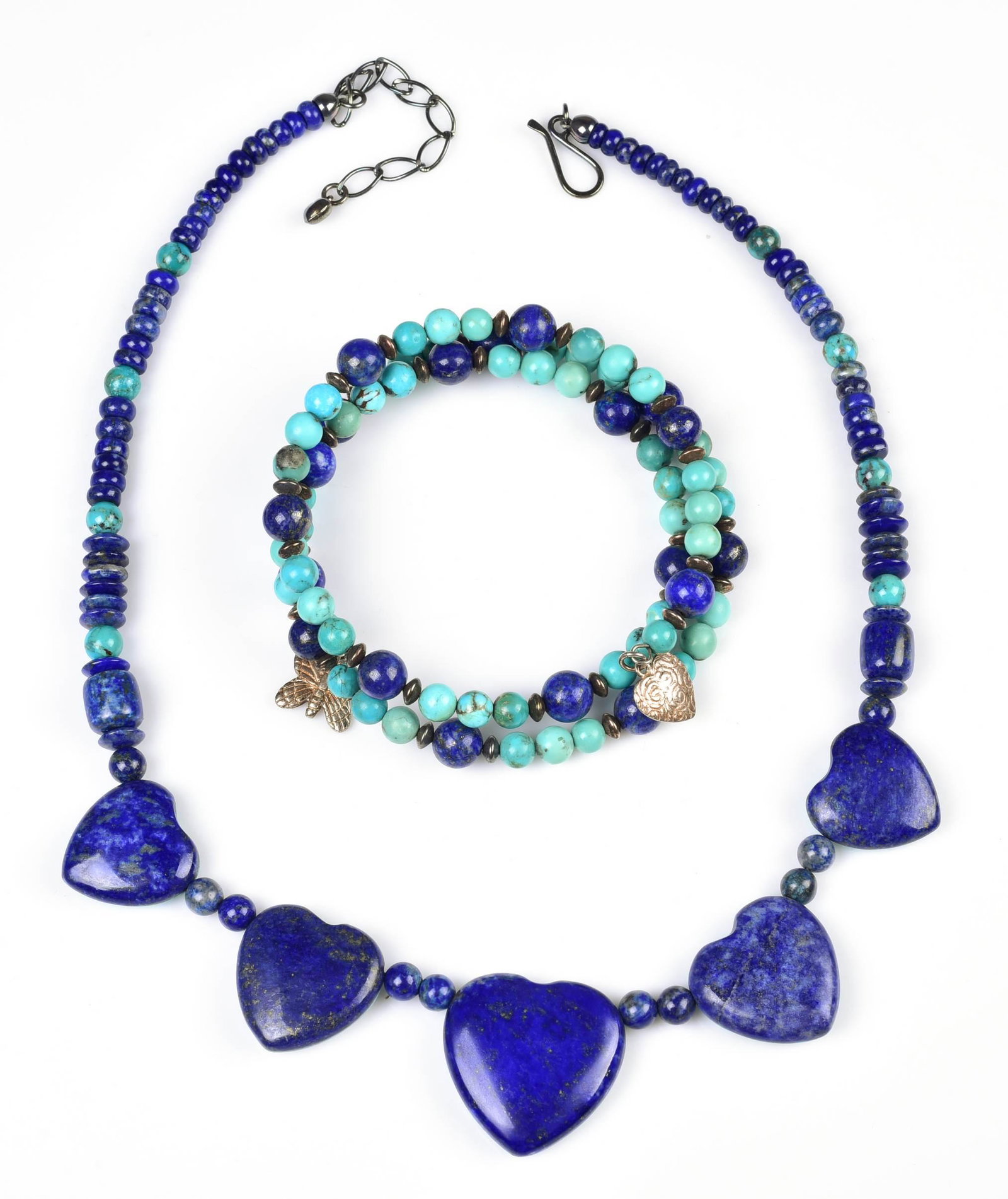 Jay King Lapis and Turquoise Bracelet and Necklace: Jay King lapis and turquoise bracelet and necklace. 17" long +3" extender.