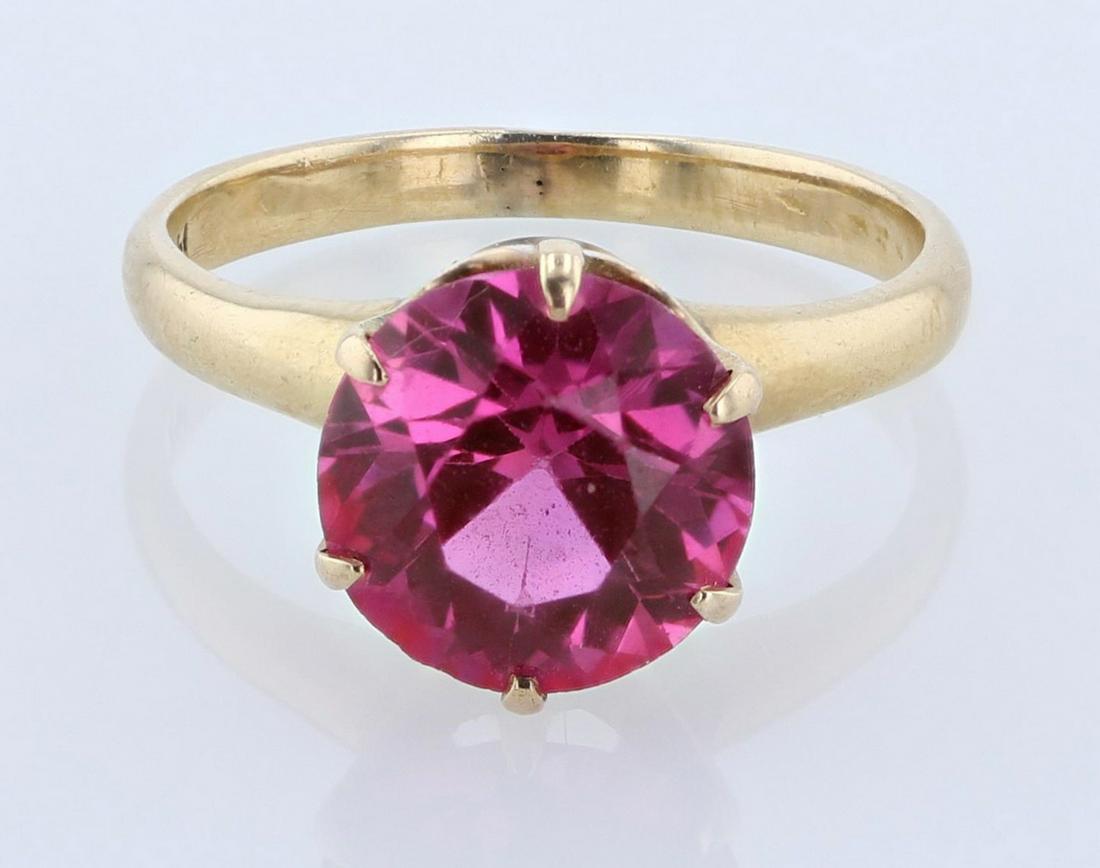 14K YG Vintage 6 Prong Synth. Pink Sapphire Ring (1 of 3)