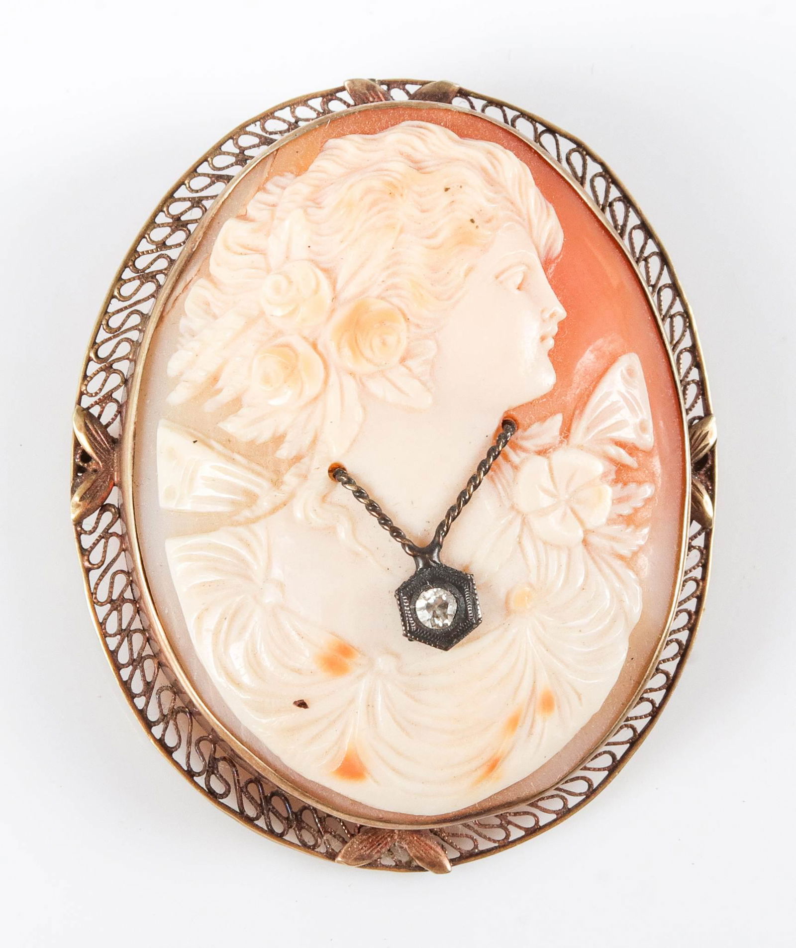 Vintage 14K YG Cameo Brooch W/Diamond Accent (1 of 5)